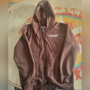 Brown zip-up hoodie don't hug me Medium
